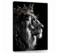 Wallarena Printed Canvas Wall Art Black Lion Crown Home Decor Paintings Kitchen Bedroom 100X70 Cm