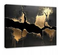Wallarena Printed Canvas Wall Art Gold Black Abstrakt Home Decor Paintings Kitchen Bedroom 120X80 Cm