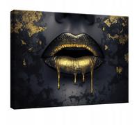 Wallarena Printed Canvas Wall Art Woman Lips Black Gold Home Decor Paintings Kitchen 100X70 Cm