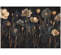WallArena Textured Non-Woven Wallpaper Mural Black Flowers 368 x 254 cm | High-quality non-woven wallpaper, motif wallpaper for living room and bedroom: this non-woven photo wallpaper is perfect for