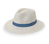 Wallaroo Charlie Fedora - Petite or Medium | UPF 50+ Sun Protection | Packable & Travel-Friendly | Unisex Sun Hat, Ivory/Dusty Blue, M