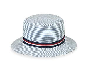 Wallaroo Hat Company Children's Sawyer Bucket Hat - UPF 50+, 2" Brim, Cotton, Adjustable, Fit 4-8 Years, Designed in Australia, Blue Stripes
