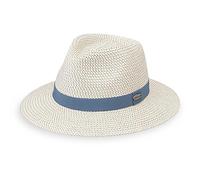 Wallaroo Hat Company Women’s Petite Charlie Fedora - UPF 50+, Packable Design, Adjustable Sizing for Smaller Crown Sizes, Ivory/Dusty Blue, XS/S