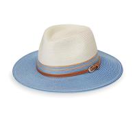 Wallaroo Hat Company Women’s Petite Kristy Fedora - UPF 50+, Lightweight, Adjustable, Packable, Designed in Australia, Ivory/Ice Blue
