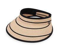Wallaroo Women’s Savannah Sun Visor - Petite (Small) or Medium, Wide Brim, Packable and Adjustable Sizing, Camel/Black Stripes, S