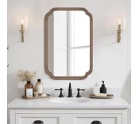 WallBeyond 20" x 30" Rounded Corner Arch Wall Mirror with Wood Frame for Entryway, Living Room or Bedroom Home Decor - Light Woodgrain [20" x 30" Walnut]