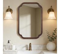 WallBeyond 20" x 30" Rounded Corner Arch Wall Mirror with Wood Frame for Entryway, Living Room or Bedroom Home Decor - Light Woodgrain [20" x 30" Walnut]