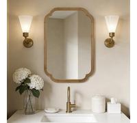 WallBeyond 20" x 30" Wood Mirror Rounded Corner Arch Wall Mirror with Wood Frame for Entryway, Living Room or Bedroom Home Decor [20" x 30" Natural Color]
