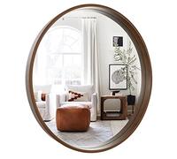 WallBeyond 28" Round Wood Mirror for Living Room, Bedroom or Bathroom Walls - Large Wooden Decorative Circle Mirror for Entryway Home Decor, Walnut