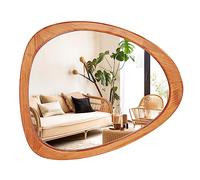 WallBeyond Asymmetrical Mirror, Irregular Wall Mirror for Bathroom, Bedroom, Living Room, Entryway, Hall - Walnut Wood Framed 23" H x 19" W