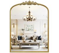 WallBeyond Gold Vintage Mirror for Vanity 24x32 Inch, Gold Antique Mirror with Ornate Frame, Arched Vintage Wall Mirror for Bathroom, Living Room, Fireplace, Entryway