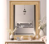 WallBeyond Rattan Wall Mirror Rectangle, 27 X 34 inch Rattan Mirror with Wooden Framed for Wall Decor Bathroom, Living Room, Entryway, Farmhouse, Bedroom