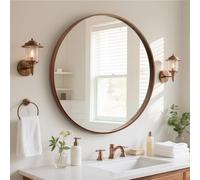 WallBeyond Round Wood Mirror, 32" Round Modern Decoration Large Circle Wall Mirror for Bathroom Living Room Bedroom Entryway, Walnut
