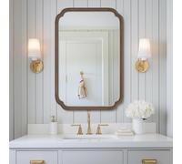 WallBeyond Wood Bathroom Mirror for Wall Mounted with Rounded Corner Wood Frame for Entryway, Living Room or Bedroom Home Decor Vertical or Horizontal Hanging [24" x 36" Walnut Color]