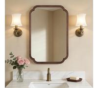 WallBeyond Wood Bathroom Mirror for Wall Mounted with Rounded Corner Wood Frame for Entryway, Living Room or Bedroom Home Decor Vertical or Horizontal Hanging [24" x 36" Walnut Color]