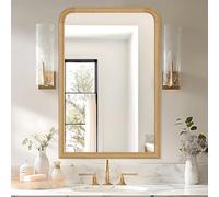 WallBeyond Wood Frame Bathroom Mirror 24" x 36" Wooden Arched Wall Mirror Farmhouse Style Bathroom Vanity Mirror for Home Decor Rectangle Mirror (Natural)