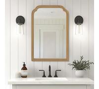 WallBeyond Wood Frame Wall Mirror Rounded Corner Arch Rectangle Mirror for Entryway, Living Room or Bedroom Home Decor - Light Woodgrain [20" x 30" Natural Color]