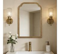 WallBeyond Wood Frame Wall Mirror Rounded Corner Arch Rectangle Mirror for Entryway, Living Room or Bedroom Home Decor - Light Woodgrain [20" x 30" Natural ]