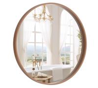 WallBeyond Wood Round Mirror with Wood Frame 24 inch Circle Wall Mirror for Bathroom Round Wall Mirror for Wall Decor, Vanity, Entryway Living Room (Walnut)