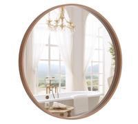 WallBeyond Wood Round Mirror with Wood Frame 24 inch Circle Wall Mirror for Bathroom Round Wall Mirror for Wall Decor, Vanity, Entryway Living Room (Walnut)