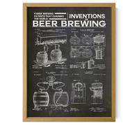 Wallbuddy Beer Brewing Patent Poster | Blueprint Art Historic Brewing Invention Diagrams | Fermentation, Keg Cooling, Pumping and Draft Systems for Craft Beer Enthusiasts | Oak Framed 12x16 inches