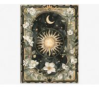 Wallbuddy Celestial Sun and Moon Art Poster - Cosmic Floral Design Wall Decor - Boho Sun and Moon Artwork for Home and Office - Classic Wall Art for Bedrooms & Living Rooms (12 x 16 Unframed)