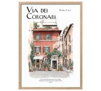 Wallbuddy Charming Italian Street Wall Art Print | (30 x 40 cm, Oak Framed)