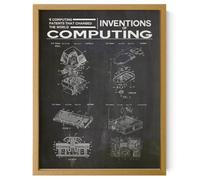Wallbuddy Computing Patent Poster | Blueprint Technology Invention Wall Art | Computer Mouse, Mechanical Keyboard, Optical Drive, and CPU Unit for Tech Enthusiasts | Oak Framed 12x16 inches