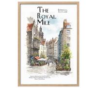 Wallbuddy Edinburgh Street Scene Wall Art Print | (40 x 50 cm, Oak Framed)