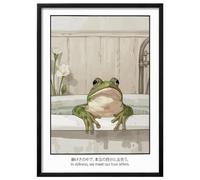 Wallbuddy Frog in Bathtub Wall Art Print | Whims (50 x 70 cm, Black Framed)
