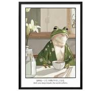 Wallbuddy Frog in Kimono Wall Art Print | Calm D (60 x 90 cm, Black Framed)