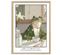 Wallbuddy Frog in Kimono Wall Art Print | Calm Din (50 x 70 cm, Oak Framed)
