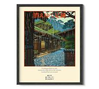 Wallbuddy Japanese Art Print | Town Rainfall Japan Nature Art Reproduction | Traditional Asian Wall Art for Home, Office, or Studio Decor | Black Frame, 12x16 Inches