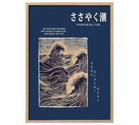 Wallbuddy Japanese Wave Art Print | Whispering Tid (30 x 40 cm, Oak Framed)
