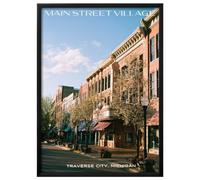 Wallbuddy Main Street Village Wall Art Print | T (40 x 50 cm, Black Framed)