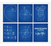 Wallbuddy Math Wall Art Fibonacci Spiral Decor Pythagoras's Theorem Classroom Decor Euler's Formula Maxwell's Equations Einstein Theory Office Decor Teacher Gift WB209 (11 x 17, Blueprint)