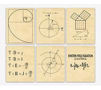 Wallbuddy Maths Poster Set of 6 Math Prints Fibonacci Golden Spiral Pythagoras's Theorem Euler's Formula Maxwell's Equations Einstein's Theory WB209 (8.3 x 11.7 (A4), Parchment)