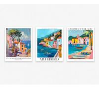 Wallbuddy Mediterranean Seaside Wall Art Posters | Set of 3 Colorful Italian Riviera Scenes Room Decor | Unframed Matisse-Inspired Art for Home and Office Decor (50 x 70 cm)