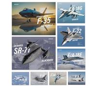 Wallbuddy Military Jets Plane Wall Art Set of 9 Posters | Unframed Airplane Decorations for Boys Room | Military Aircraft Wall Decor Patriotic | Aviation Art Fighter Jets (12X16 inches)