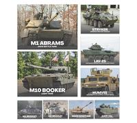 Wallbuddy Military Tanks Wall Posters Set of 9 | Unframed US Battle Tank, Army Jeep and Infantry Fighting Vehicle Wall Decor | M1 Abrams Tank Army Infantry Poster Garage Decor for Men (12X16 inches)