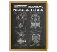Wallbuddy Nikola Tesla Patent Poster | Blueprint Art Groundbreaking Invention Diagrams | Electromagnetic Motor, Alternating Current, Electrical Distribution System Wall Decor | Oak Framed 12x16 inches