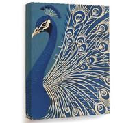 Wallbuddy Peacock Wall Art Poster | Art Deco Bird Illustration Print | Elegant Blue Gold Feather Design | Vintage Inspired Nature Decor (18 x 24 inches, Wrapped Canvas)