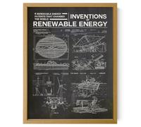 Wallbuddy Renewable Energy Patent Poster | Solar Collection, Wind Power, and Innovation Blueprint Wall Art for Engineers, Designers, and Green Energy Advocates | Oak Framed 12x16 inches
