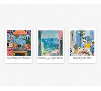 Wallbuddy Set of 3 Posters - Kitchen Vibrance, Mediterranean Sailing Scene, and Brunch by the Hills - Artistic Prints for Kitchen, Dining Room, and Living Room Decor (12 x 16 Unframed)