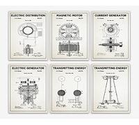 Wallbuddy Tesla Posters Set of 6 Nikola Tesla Patent Prints Engineering Wall Art (Unframed) (8 x 10)
