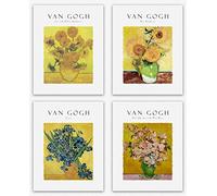 Wallbuddy Wild Flower Vangogh Prints Paintings Vase Set of 4 Titled Van Gogh Flower Paintings Yellow Flowers Floral Paintings Impressionist Wall Art, Wall Art Famous Art Prints Floral Decor (8x10)