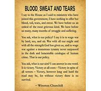 Wallbuddy Winston Churchill Quote Winston Churchill Blood Sweat and Tears Speech House of Commons May 1940 Inspiring Quote Inspiring Poster Speech Art (5 x 7, Vintage)