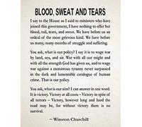Wallbuddy Winston Churchill Quote Winston Churchill Blood Sweat and Tears Speech House of Commons May 1940 Inspiring Quote Inspiring Poster Speech Art (16 x 20, Ivory)