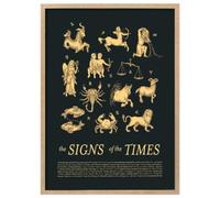 Wallbuddy Zodiac Signs Wall Art Print | Vintage As (60 x 90 cm, Oak Framed)