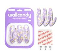 WallCandy Adhesive Wall Hanging Hooks | Pack of 3 Purple Flower Design Self Adhesive Wall Hooks with Heavy Duty Sticky Strips That Hold Up to 3lbs, Easy to Install Hanging Hook for Painted Walls